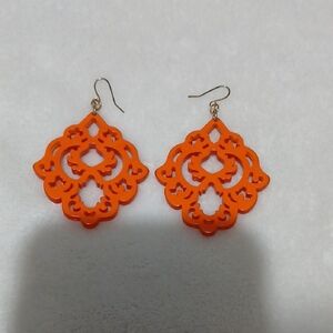 Vibrant Orange Filigree Earrings